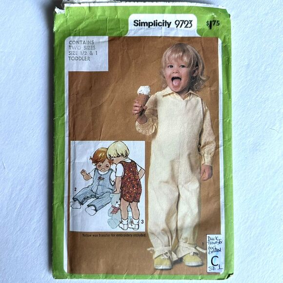 Vintage 9723 Simplicity Pattern Toddler Overalls Shortalls Transfers Sz 1/2 & 1 - Picture 1 of 2